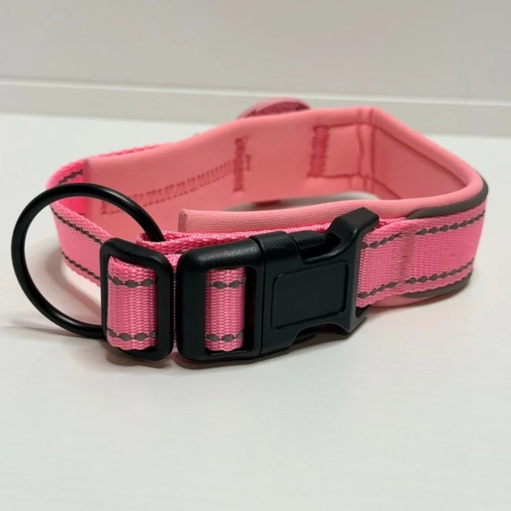 NEW Odokele Pink Reflective Dog Collar with AirTag Holder Neoprene Padded Medium